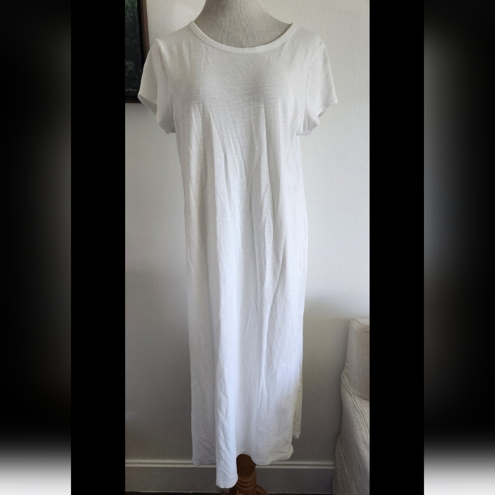 #38 NWT Gap Women's Midi Short Sleeve T-Shirt Pullover Dress Optic White Large